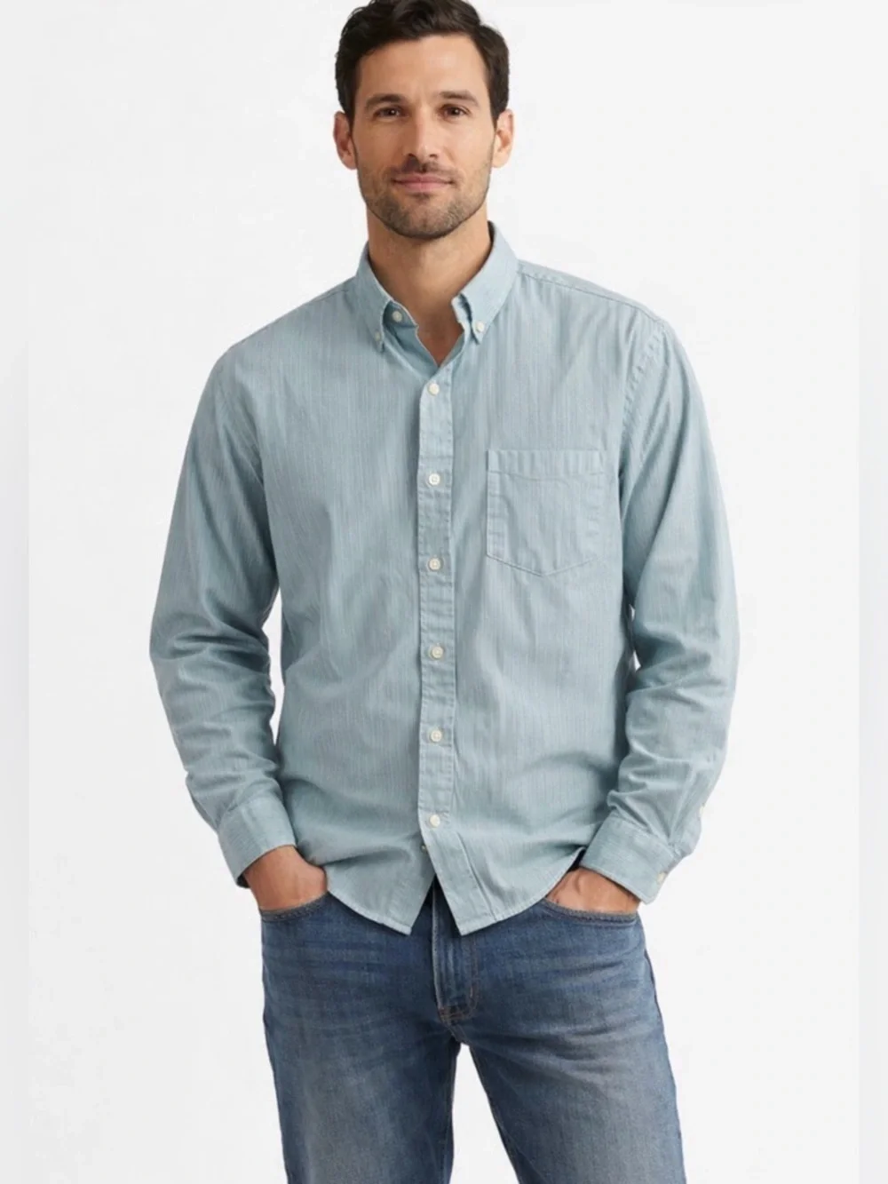 EUC J. Crew Men's Light Blue Button Down Oxford Shirt